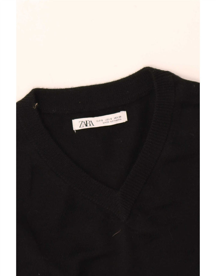 Zara Mens V-Neck Jumper Sweater Small Black
