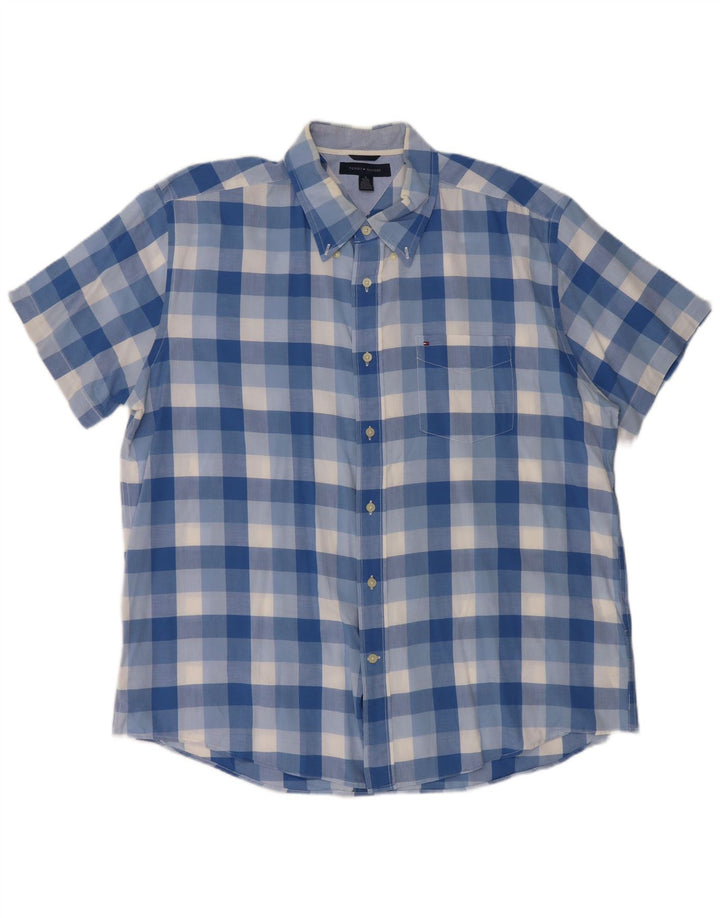 Tommy Hilfiger Mens Short Sleeve Shirt XL Blue Check Cotton