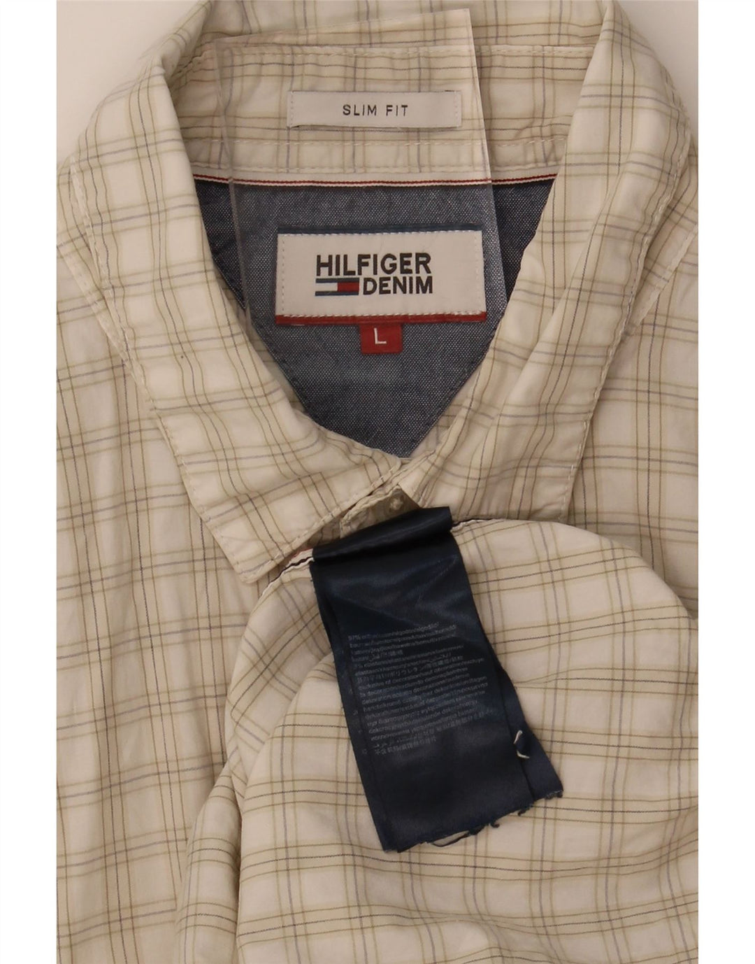 TOMMY HILFIGER Mens Slim Fit Shirt Large Off White Check Cotton Vintage Tommy Hilfiger and Second-Hand Tommy Hilfiger from Messina Hembry 