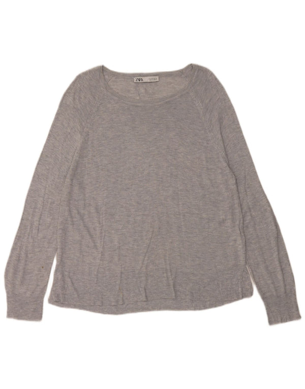 Zara Womens Oversized Boat Neck Jumper Sweater UK 10 Small Grey Viscose