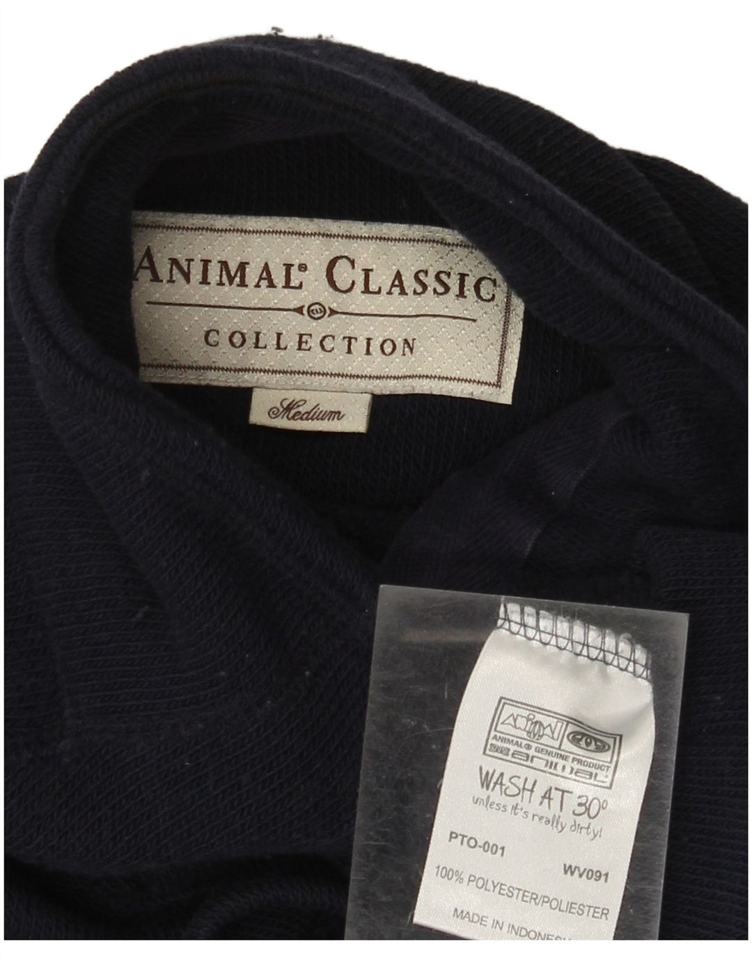 Animal Mens Button Neck Jumper Sweater Medium Navy Blue Polyester