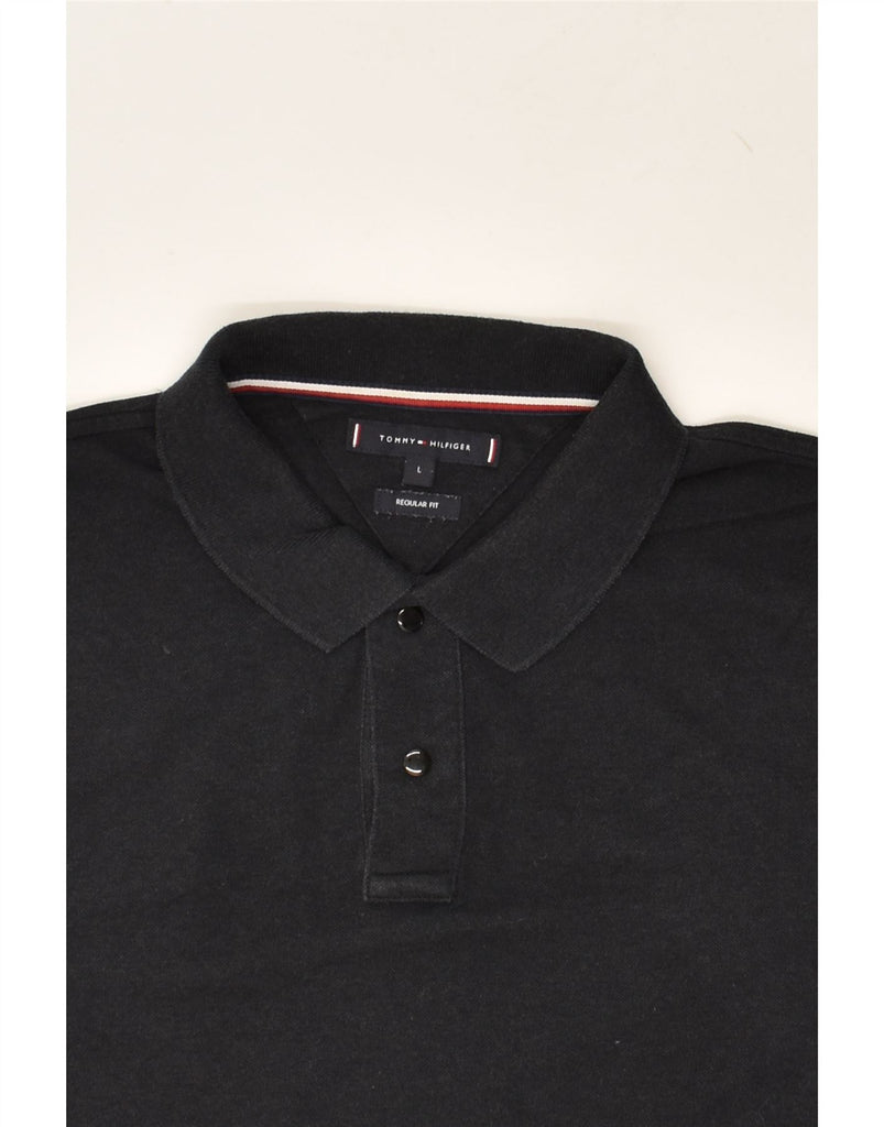 TOMMY HILFIGER Mens Regular Fit Polo Shirt Large Black Cotton | Vintage Tommy Hilfiger | Thrift | Second-Hand Tommy Hilfiger | Used Clothing | Messina Hembry 