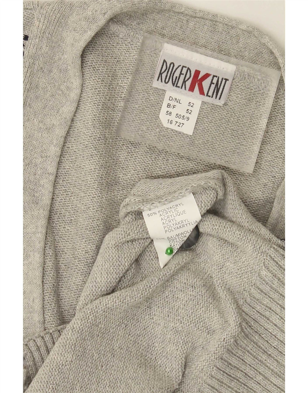 Roger Kent Mens Cardigan Sweater IT 52 Large Grey Argyle/Diamond