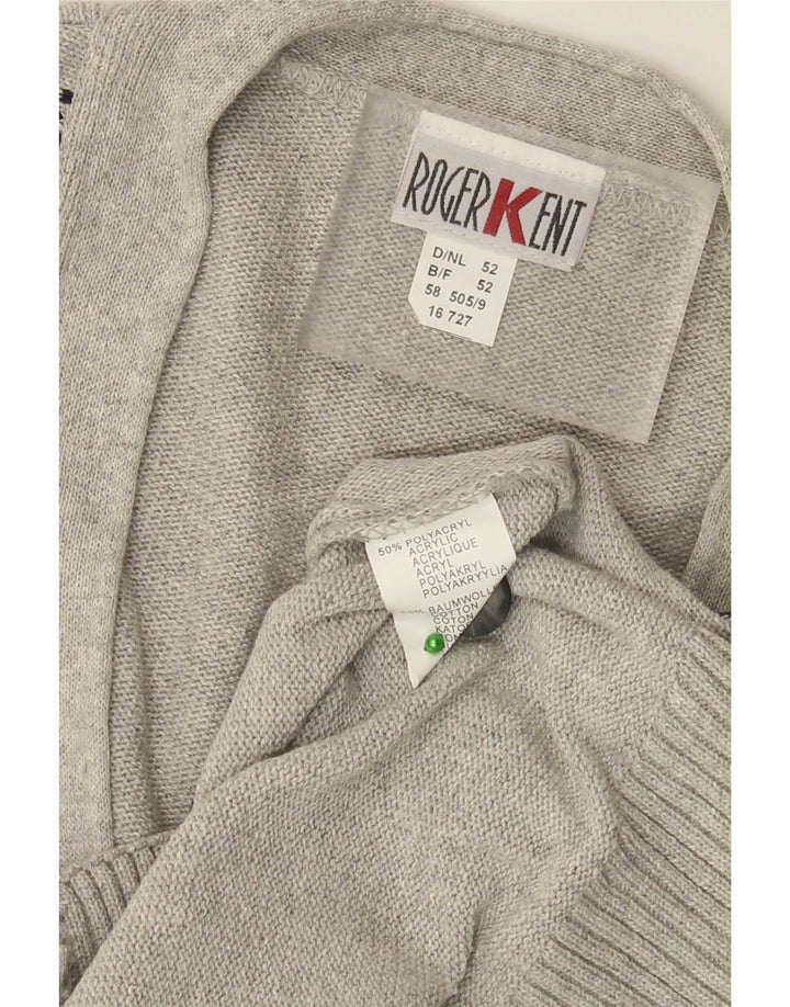 Roger Kent Mens Cardigan Sweater IT 52 Large Grey Argyle/Diamond