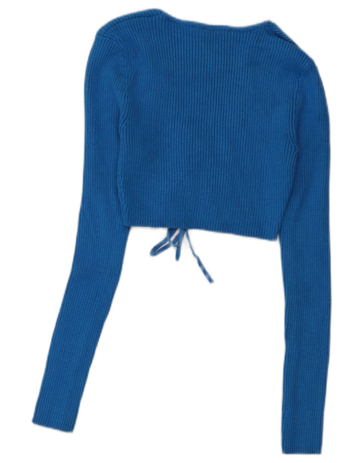 Zara Womens Long Sleeve Crop Top UK 10 Small Blue Viscose