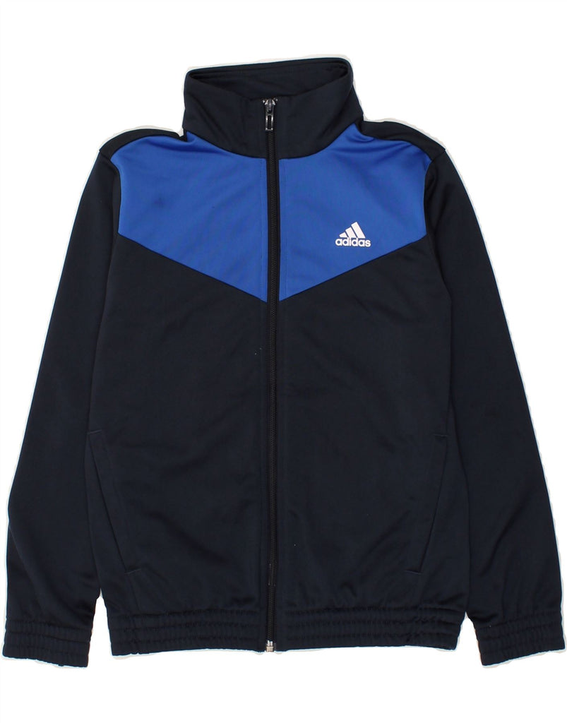 ADIDAS Boys Graphic Tracksuit Top Jacket 9-10 Years Navy Blue Colourblock | Vintage Adidas | Thrift | Second-Hand Adidas | Used Clothing | Messina Hembry 