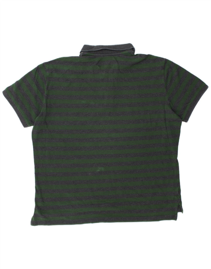 EDDIE BAUER Mens Polo Shirt XL Green Striped Cotton