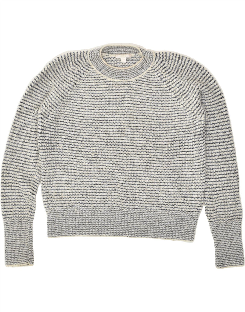 COS Womens Crop Crew Neck Jumper Sweater UK 14 Medium Grey Striped Cotton | Vintage Cos | Thrift | Second-Hand Cos | Used Clothing | Messina Hembry 