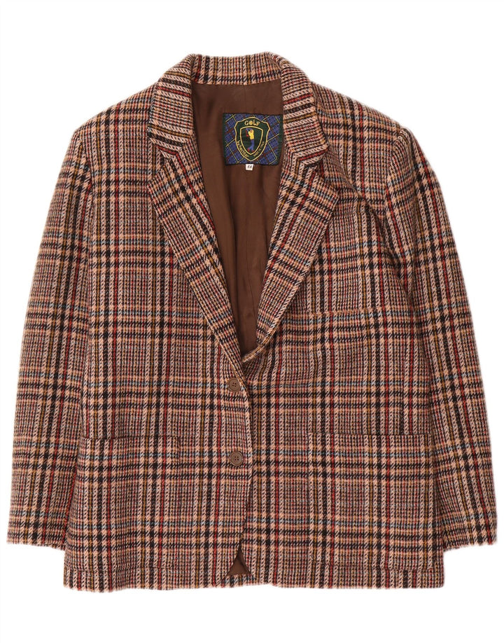 Vintage Womens 2 Button Blazer Jacket IT 44 Medium Brown Houndstooth Wool