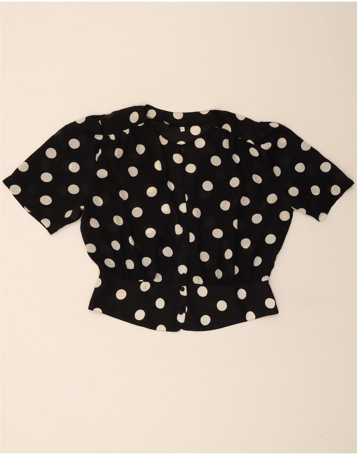 VINTAGE Womens Short Sleeve Shirt Blouse UK 16 Large Black Polka Dot