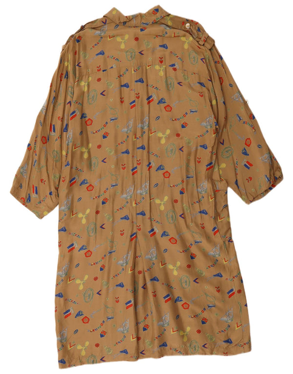Vintage Womens Abstract Pattern Shirt Dress EU 44 XL Brown Geometric
