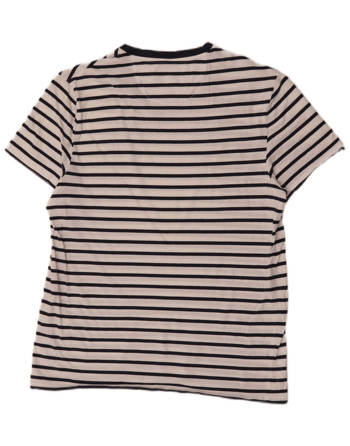 Lyle & Scott Mens T-Shirt Top Medium White Striped Cotton