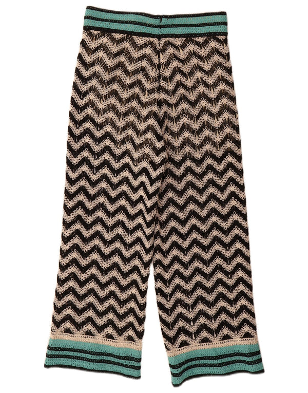 Zara Womens Knit Straight Casual Trousers Medium W28 L26 Black Chevron