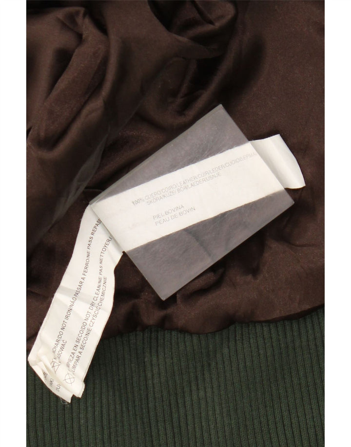 Bershka Womens Bomber Leather Jacket UK 12 Medium Brown Leather