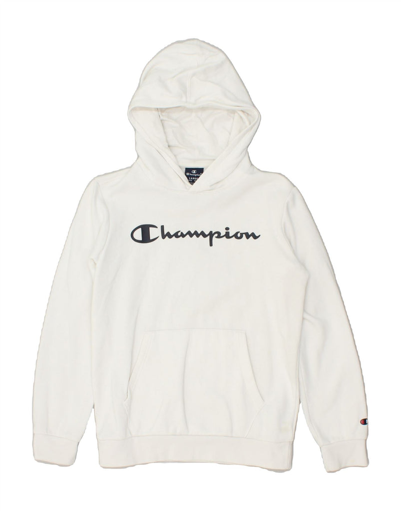 CHAMPION Boys Graphic Hoodie Jumper 11-12 Years Large White Cotton Vintage Champion and Second-Hand Champion from Messina Hembry 