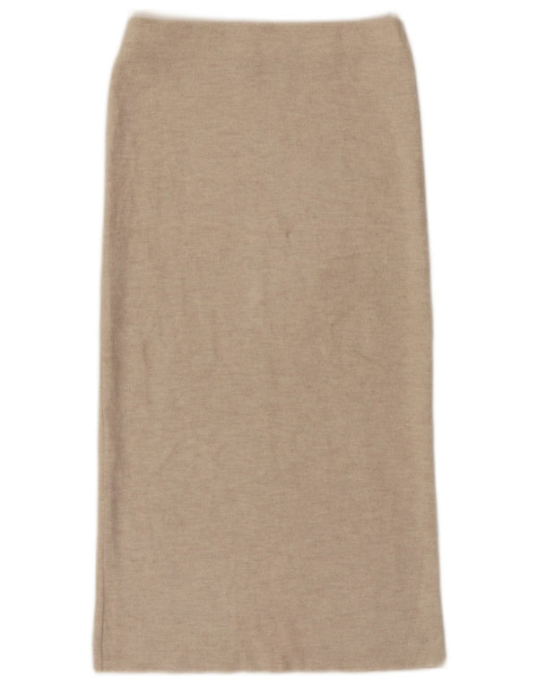 Zara Womens High Waist Midi Skirt Small W26 Beige Polyester