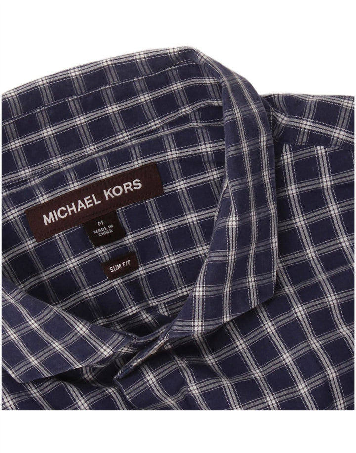 MICHAEL KORS Mens Slim Fit Shirt Medium Navy Blue Check