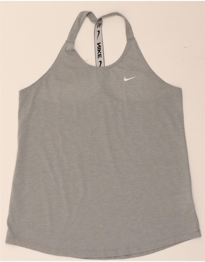 Nike Womens Dri Fit Graphic Vest Top UK 14 Large Grey Polyester