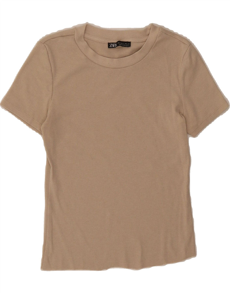 ZARA Womens Crop T-Shirt Top UK 8 Small Beige Vintage Zara and Second-Hand Zara from Messina Hembry 