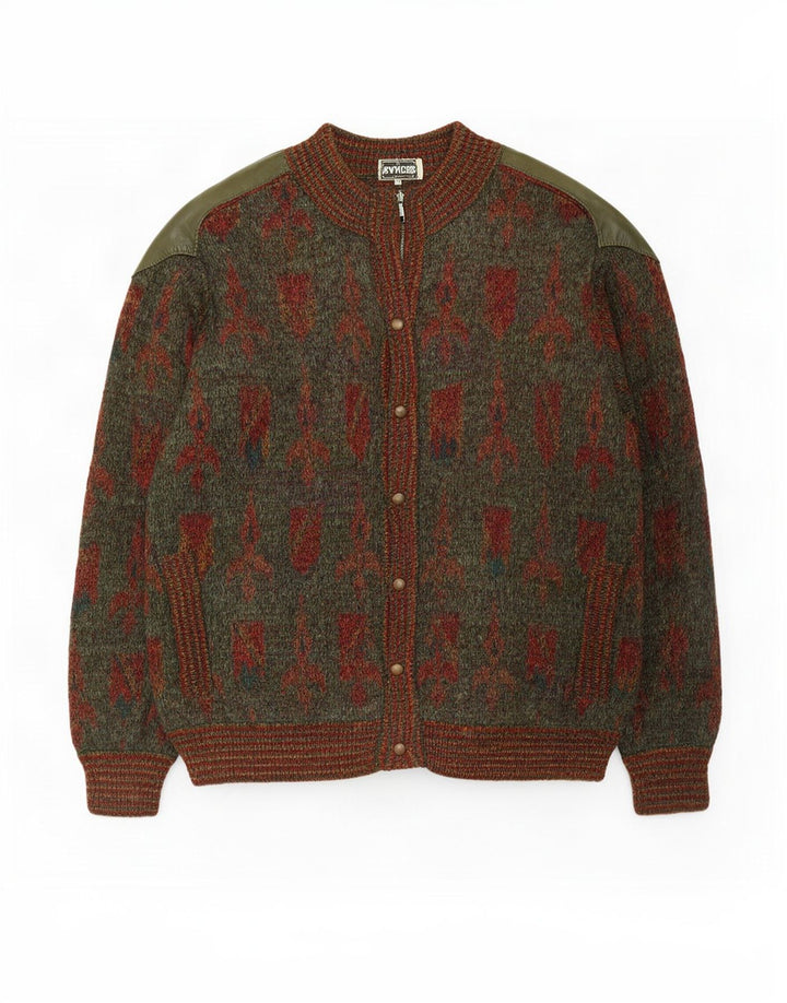 Ranger Mens Abstract Pattern Cardigan Sweater IT 52 Large Green Polyamide