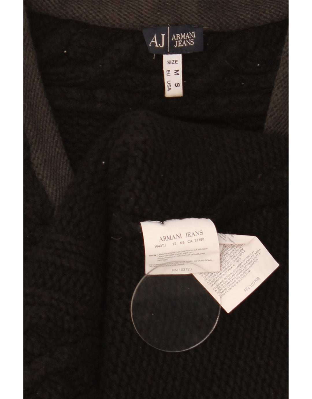 Armani Jeans Mens V-Neck Jumper Sweater Medium Black Wool