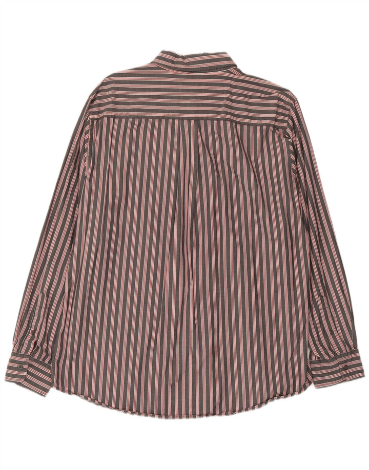 Chaps Mens Shirt Large Grey Striped Cotton