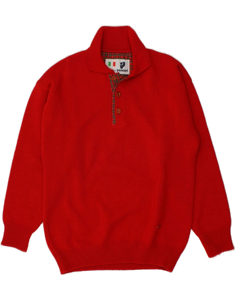 VINTAGE Mens Polo Neck Jumper Sweater Medium Red New Wool Vintage Vintage and Second-Hand Vintage from Messina Hembry 