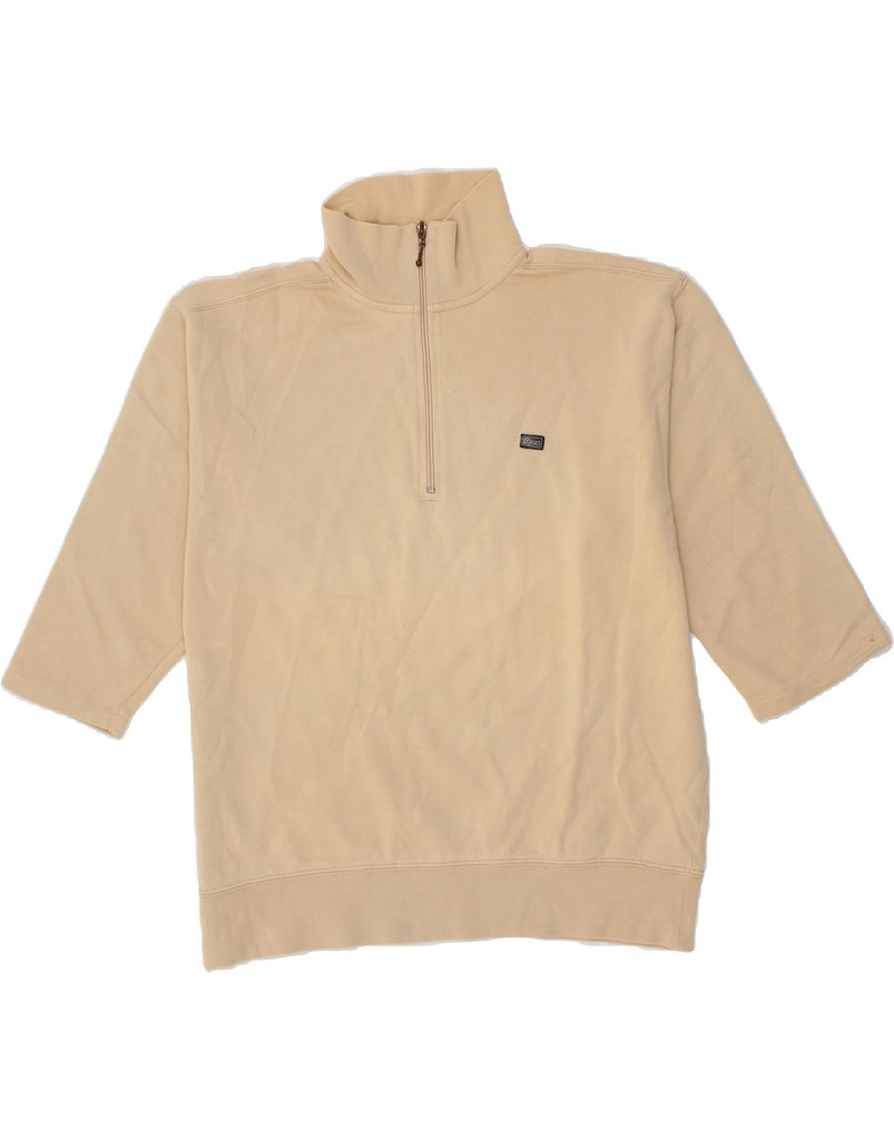 ASICS Mens 3/4 Sleeve Zip Neck Sweatshirt Jumper Large Beige Cotton Vintage Asics and Second-Hand Asics from Messina Hembry 