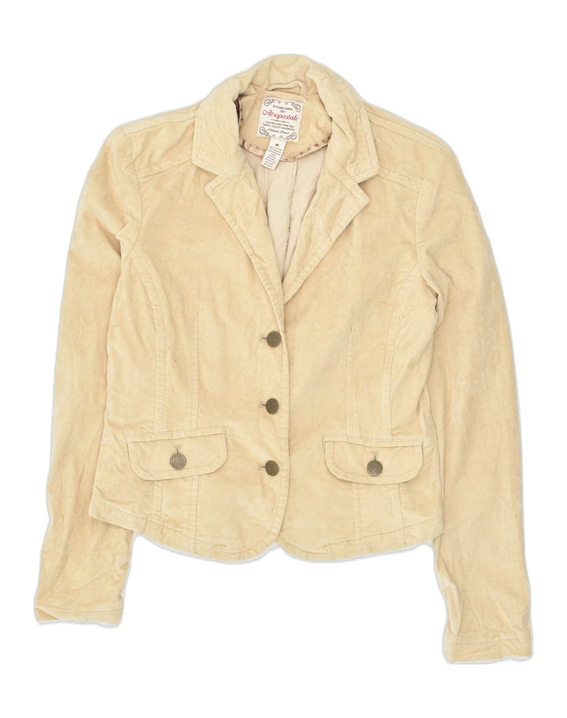 AEROPOSTALE Womens 3 Button Blazer Jacket UK 12 Medium Beige Cotton | Vintage Aeropostale | Thrift | Second-Hand Aeropostale | Used Clothing | Messina Hembry 