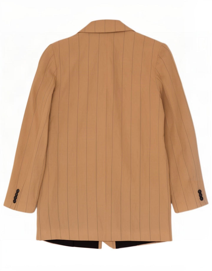 Zara Womens Double Breasted Coat UK 14 Medium Beige Pinstripe