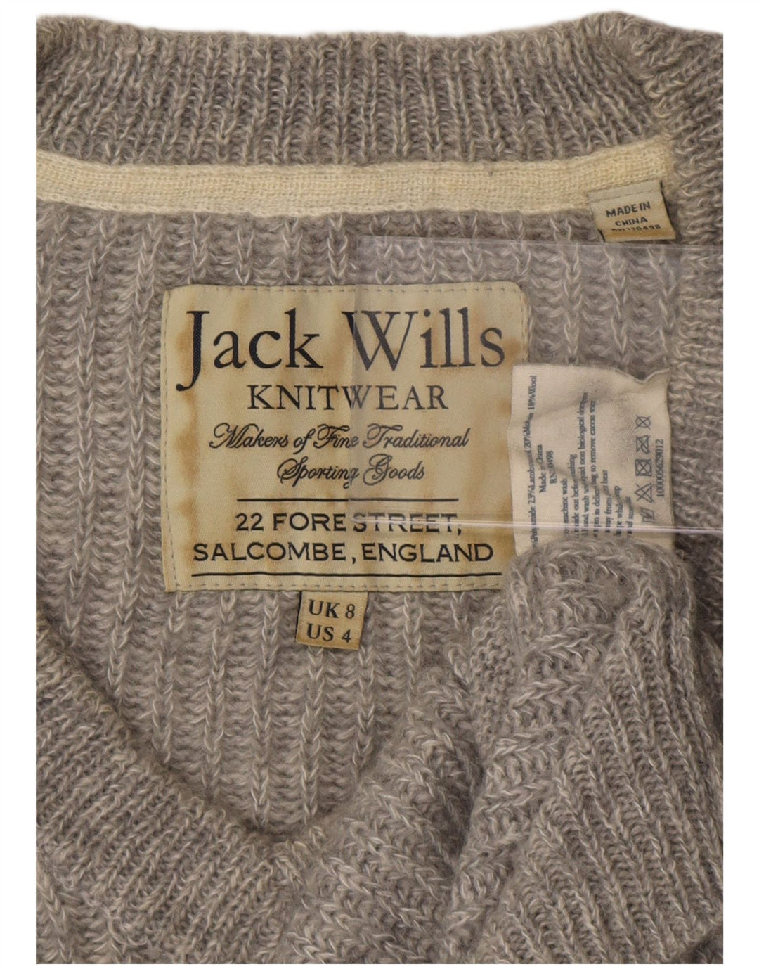 Jack Wills Womens V-Neck Jumper Sweater UK 8 Small  Grey Polyester