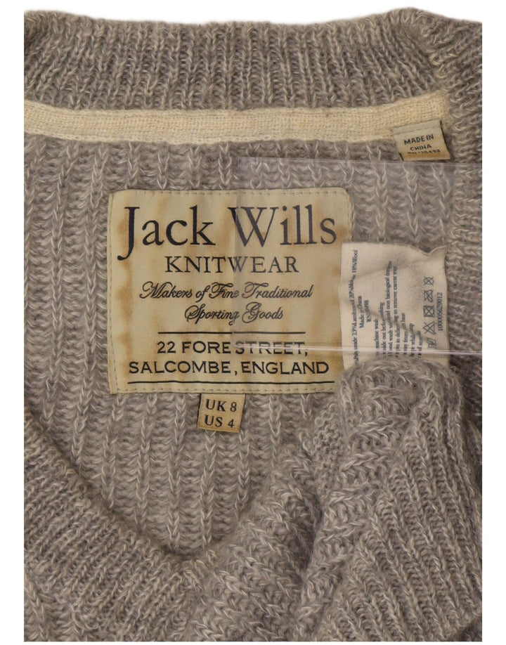 Jack Wills Womens V-Neck Jumper Sweater UK 8 Small  Grey Polyester