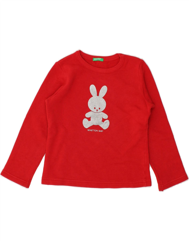 BENETTON Girls Graphic Sweatshirt Jumper 4-5 Years XS  Red | Vintage Benetton | Thrift | Second-Hand Benetton | Used Clothing | Messina Hembry 