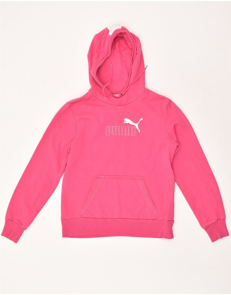 PUMA Womens Graphic Hoodie Jumper UK 14 Large Pink Cotton Vintage Puma and Second-Hand Puma from Messina Hembry 