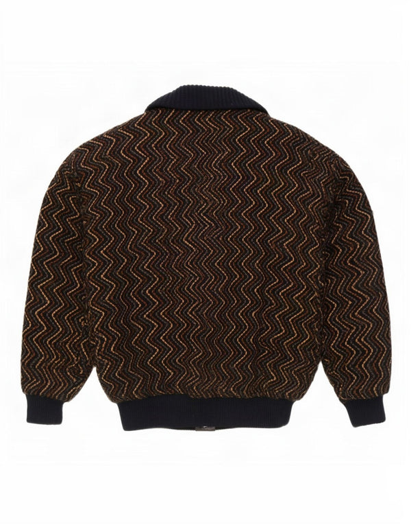 Vintage Mens Knit Bomber Jacket UK 42 XL Brown Chevron