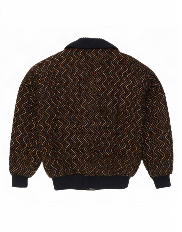 Vintage Mens Knit Bomber Jacket UK 42 XL Brown Chevron