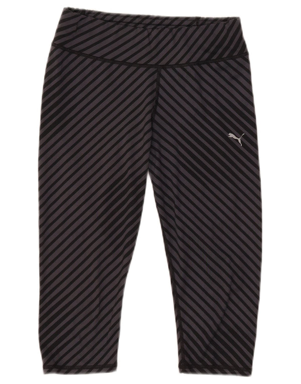 Puma Womens Capri Leggings UK 12 Medium Grey Striped Polyester