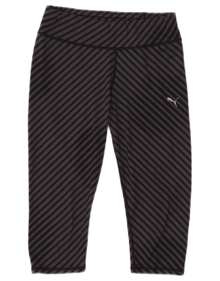 Puma Womens Capri Leggings UK 12 Medium Grey Striped Polyester
