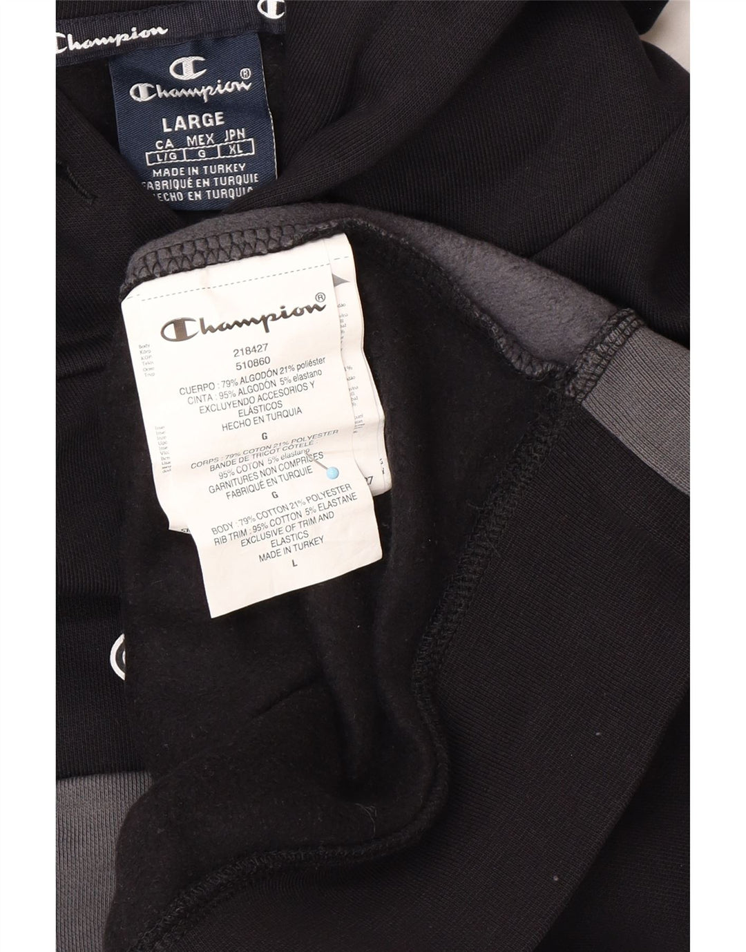 CHAMPION Mens Hoodie Jumper Large Grey Colourblock Cotton