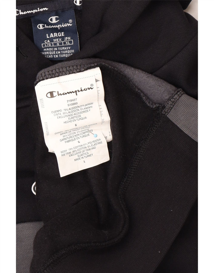 CHAMPION Mens Hoodie Jumper Large Grey Colourblock Cotton