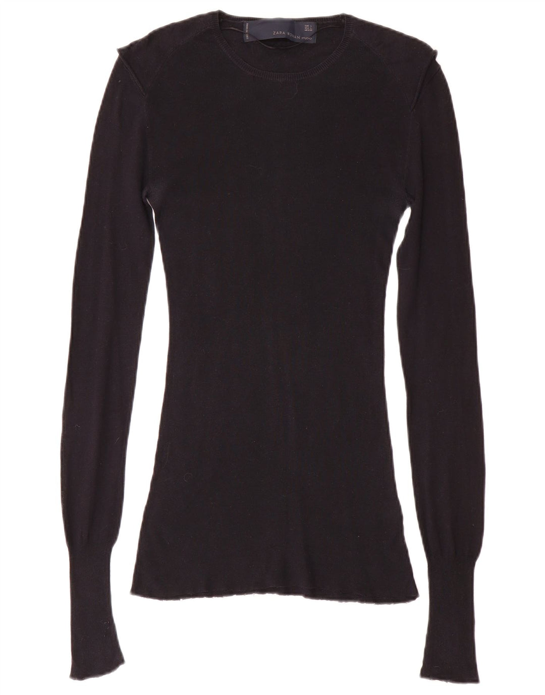 Zara Womens Top Long Sleeve UK 14 Large Black Cotton