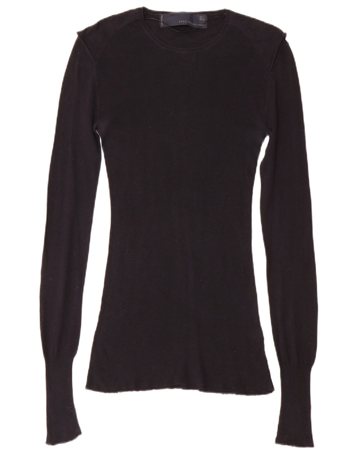 Zara Womens Top Long Sleeve UK 14 Large Black Cotton