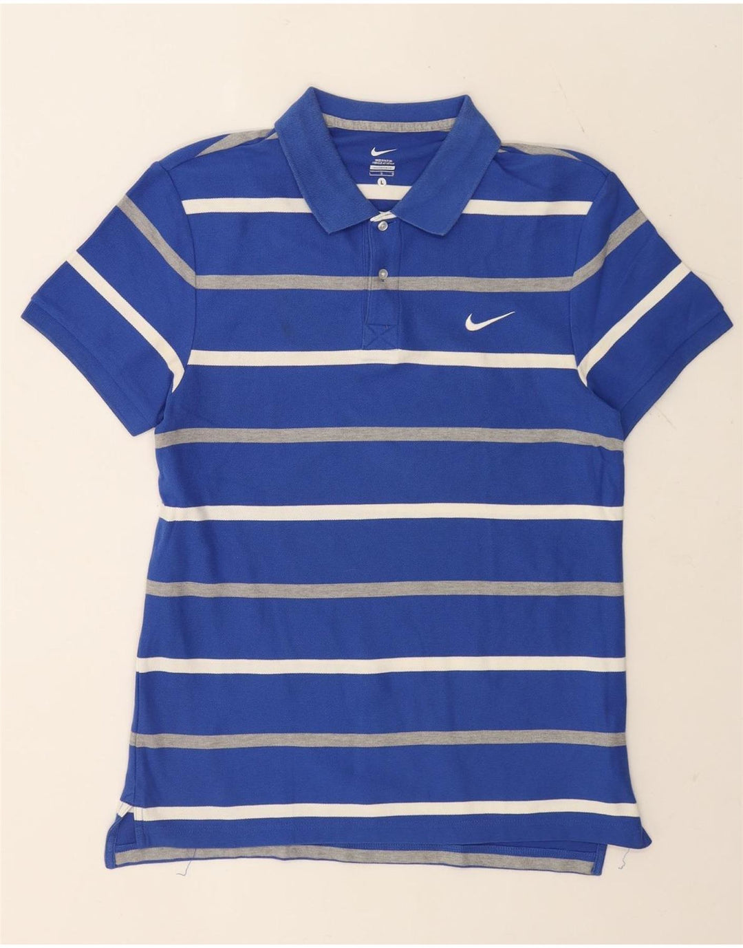 NIKE Mens Polo Shirt Large Blue Striped Cotton