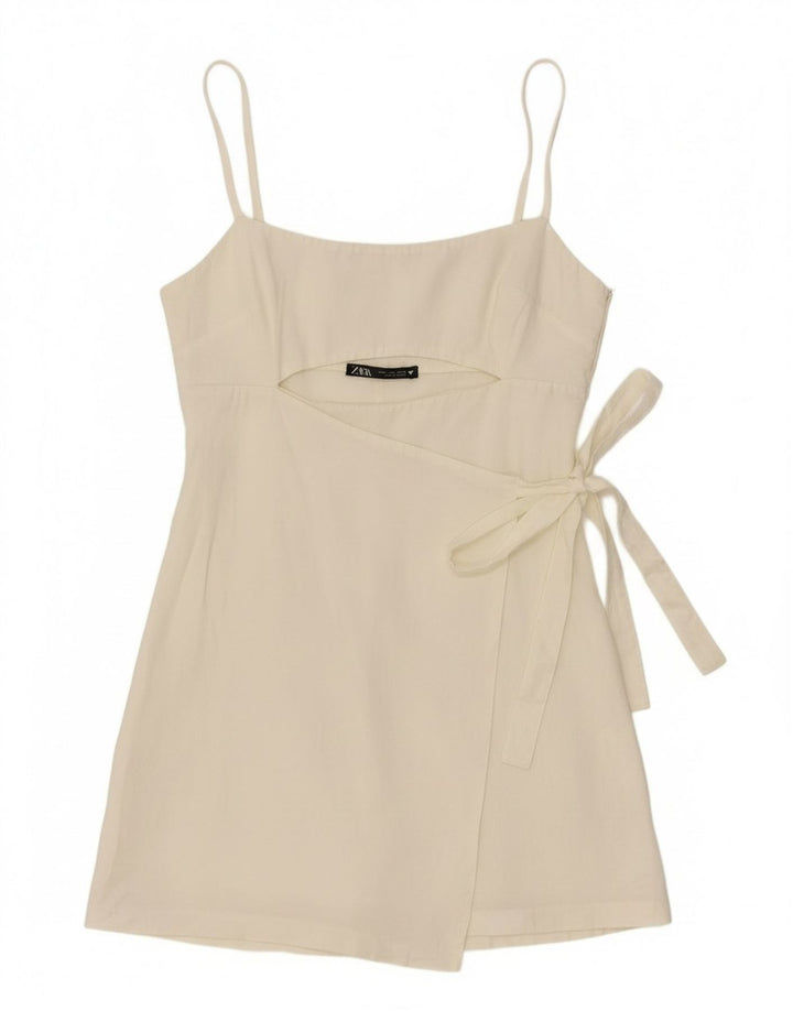 Zara Womens Front Tie Tunic Top UK 12 Medium White Lyocell