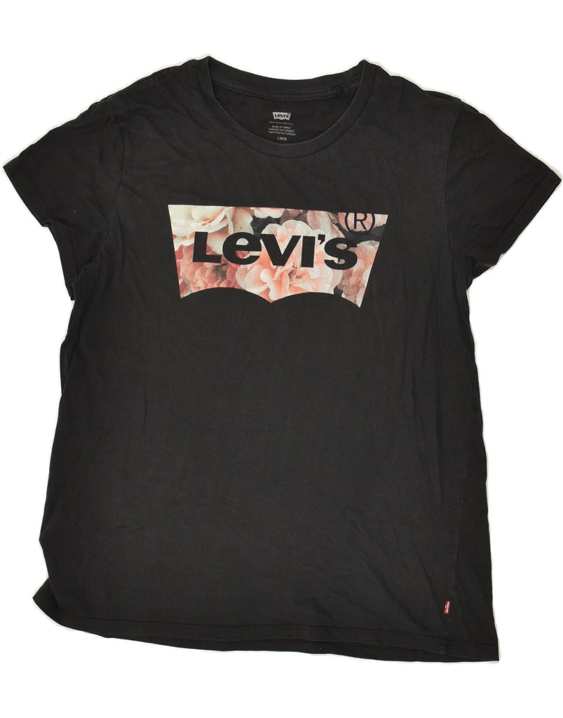 LEVI'S Womens Graphic T-Shirt Top UK 14 Large Black Cotton | Vintage Levi's | Thrift | Second-Hand Levi's | Used Clothing | Messina Hembry 