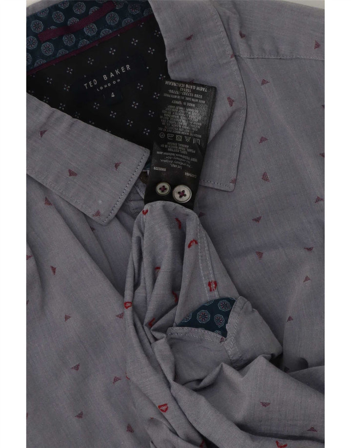 Ted Baker Mens Abstract Pattern Shirt Size 4 Large Grey Cotton