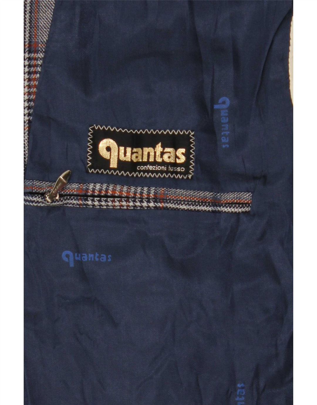 Quantas Womens Longline Blazer Jacket UK 14 Medium Blue Houndstooth