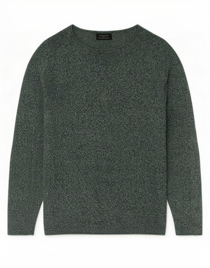 Zara Mens Button Neck Jumper Sweater Medium Green Flecked