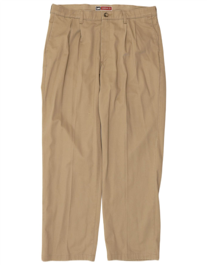Lee Mens Custom Fit Pegged Chino Trousers W36 L32 Beige Cotton