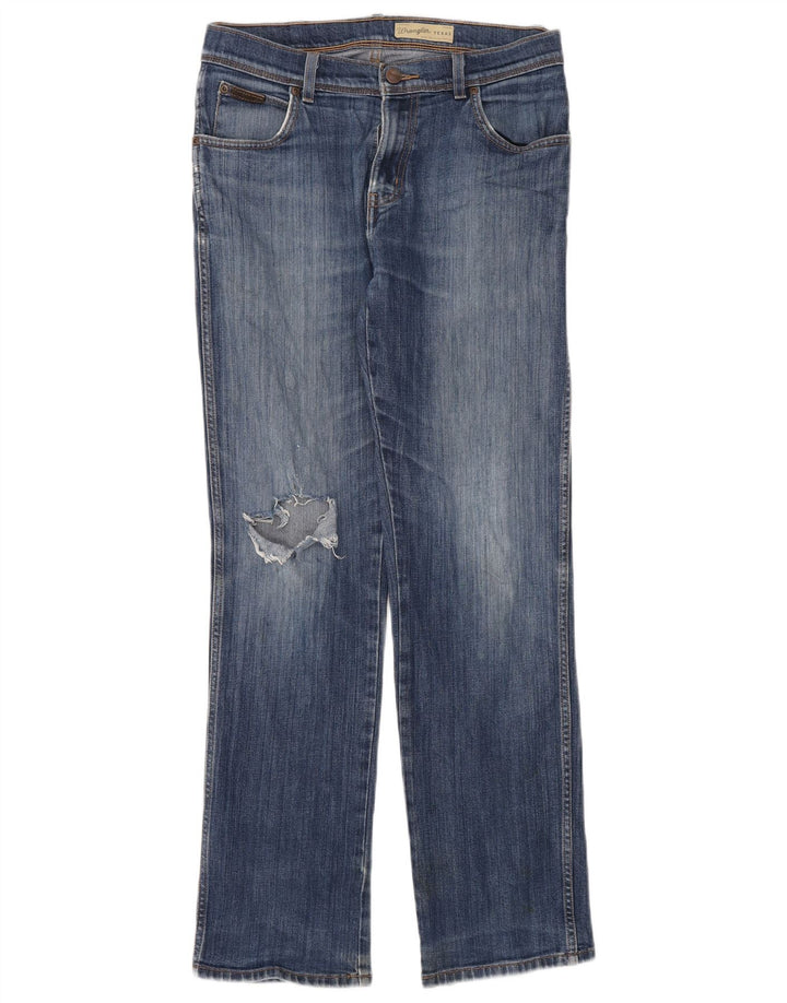 Wrangler Womens Texas Stretch Distressed Straight Jeans W32 L32 Blue Cotton